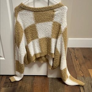 Gilded Intent White and Tan Checkered Sweater